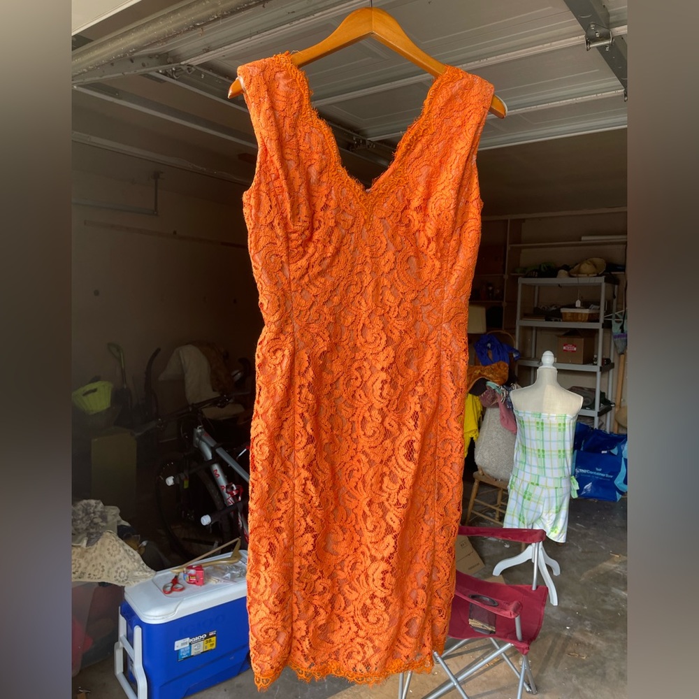 Orange Lace Midi Dress